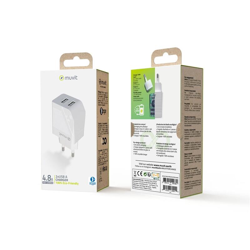 muvit for change transformador 2 USB 4.8A 24W blanco 3/3