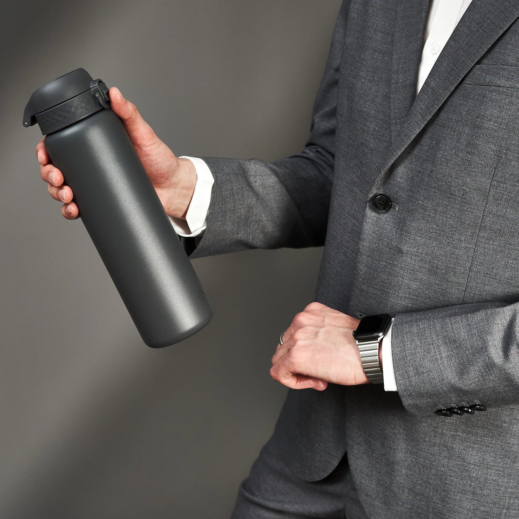 Leak Proof 1 Litre Water Bottle, Stainless Steel, Grey, 1L 6/7