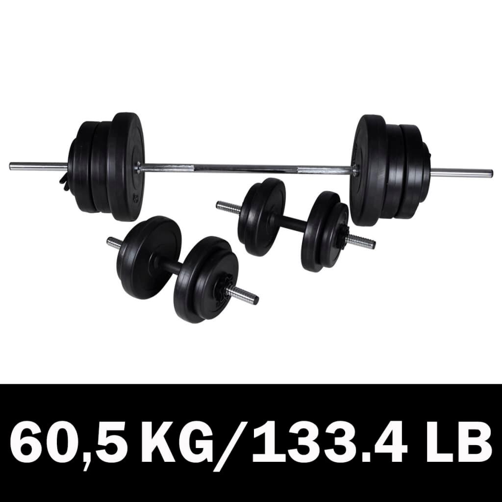 VIDAXL Juego de barras + 2 mancuernas 60,5kg