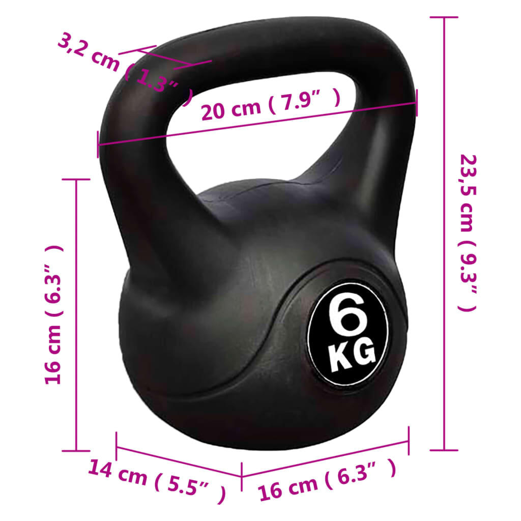 vidaXL Kettlebell 6 kg in cemento con rivestimento in plastica 4/4