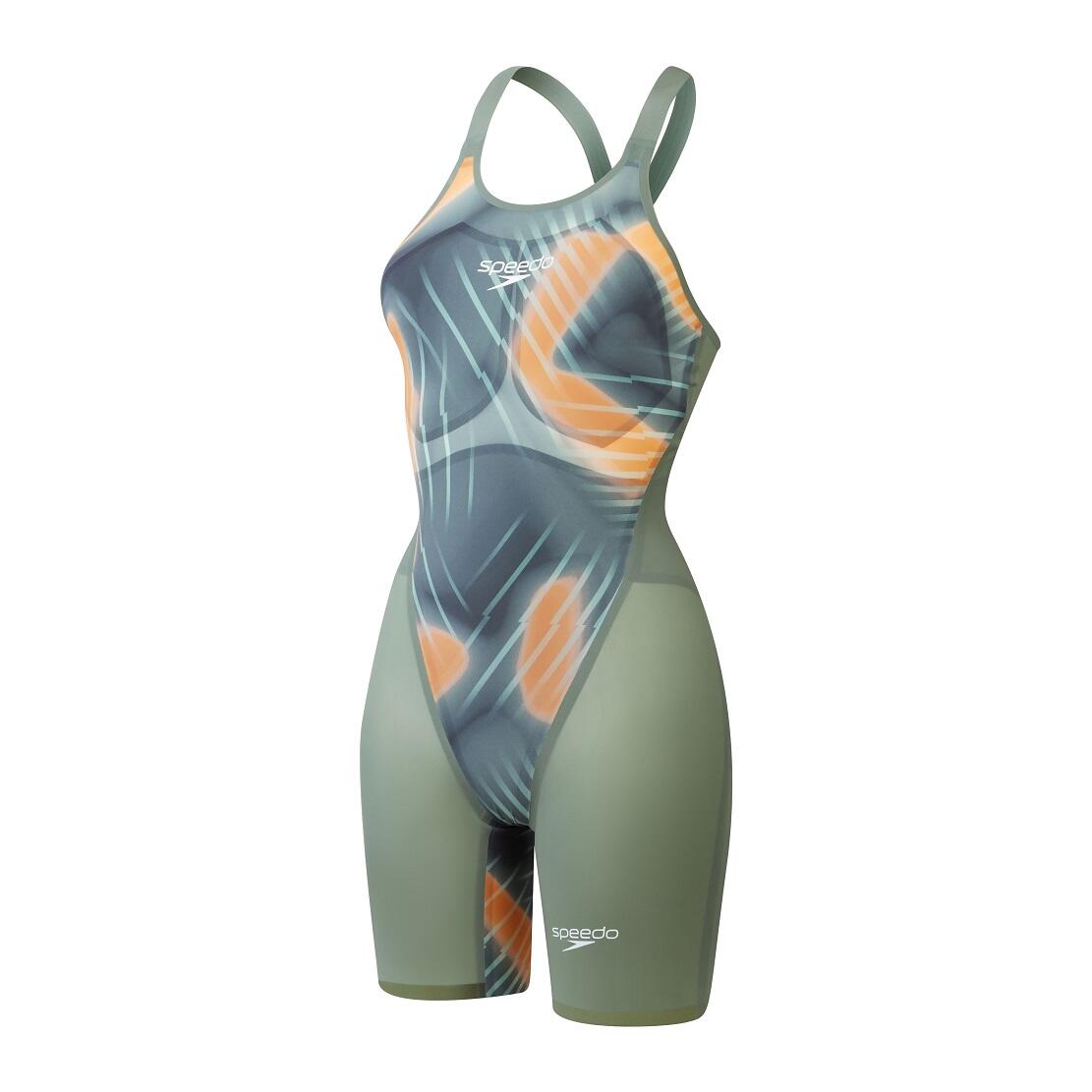Speedo Fastskin LZR Pure Valor 2 Espalda Abierta y Rodillas en Verde y Nectarina 6/7