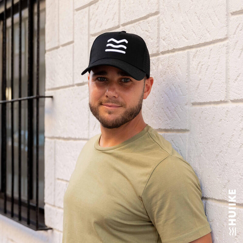 Gorra Trucker Hombre y Mujer de Rejilla, HUIIKE, Ajustable, Transpirable, Negra