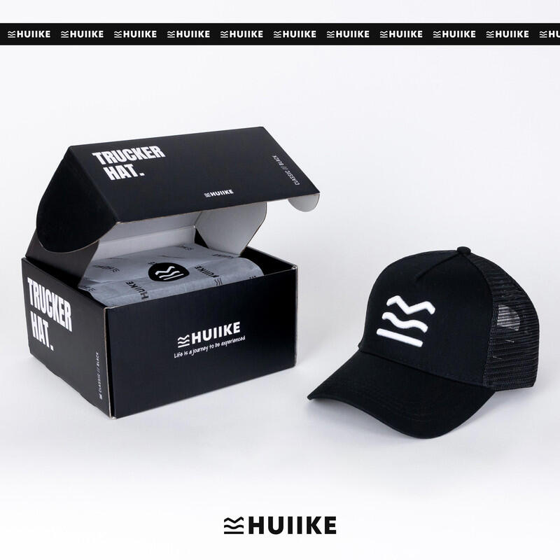 Casquette Trucker Homme et Femme en Mesh, HUIIKE, Reglable, Respirant, Noir