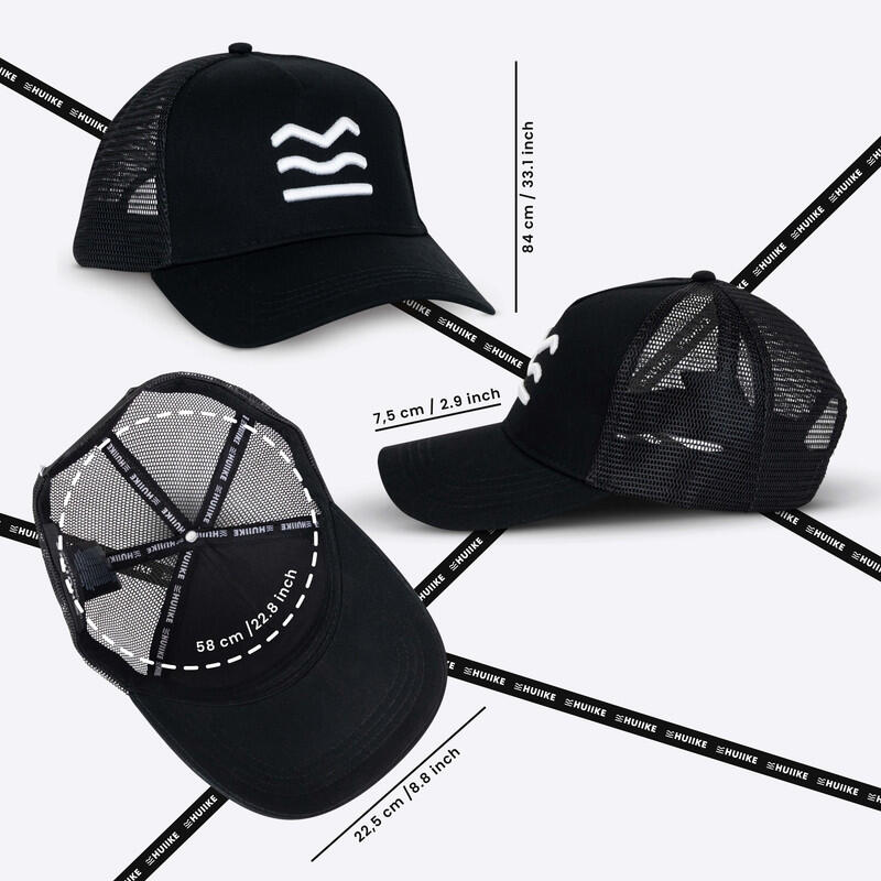 Casquette Trucker Homme et Femme en Mesh, HUIIKE, Reglable, Respirant, Noir