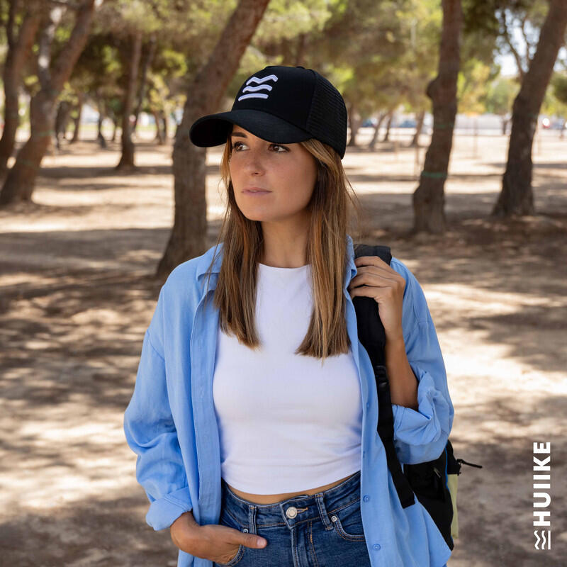 Gorra Trucker Hombre y Mujer de Rejilla, HUIIKE, Ajustable, Transpirable, Negra