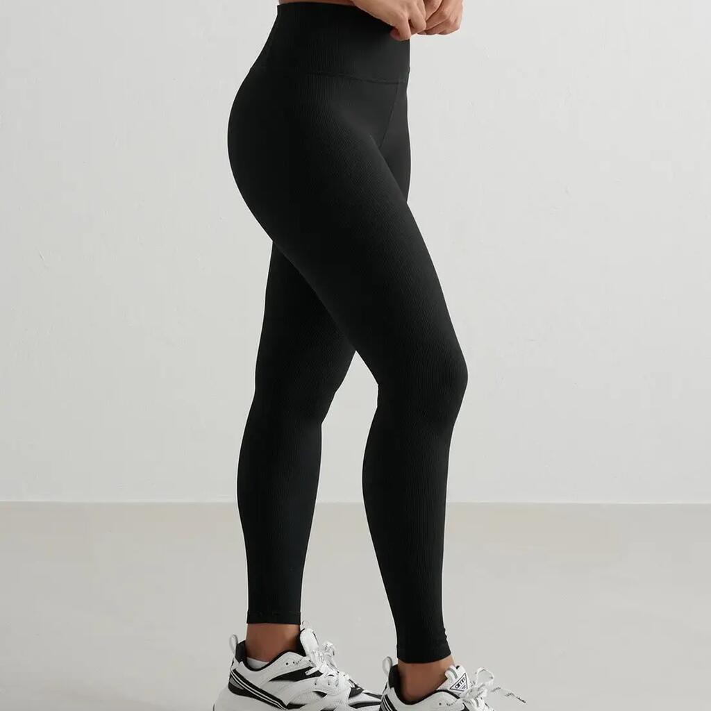 Women's Tights High-Waisted Quick-Drying With Pocket Ribbed Performance Black