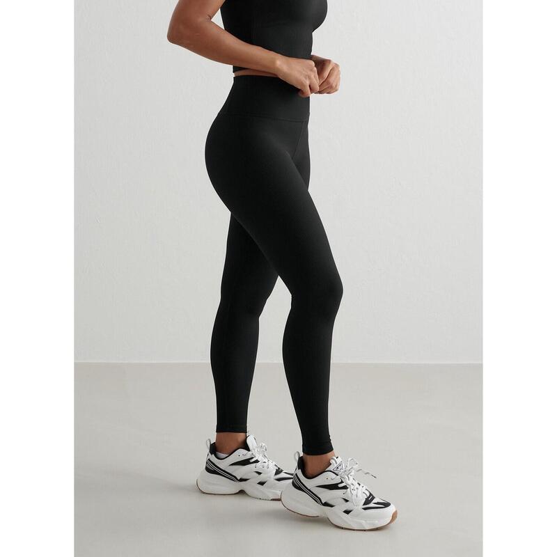 Geribbelde Performance Tights Dames Yoga Zwart aim'n