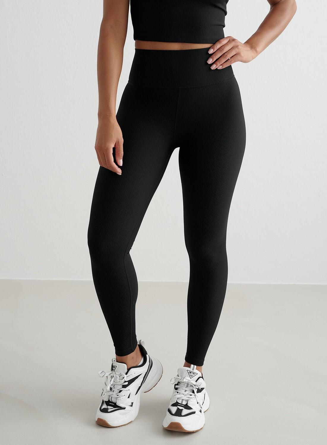 Dames Legging Geribbelde Sneldrogend Zwart 5/6