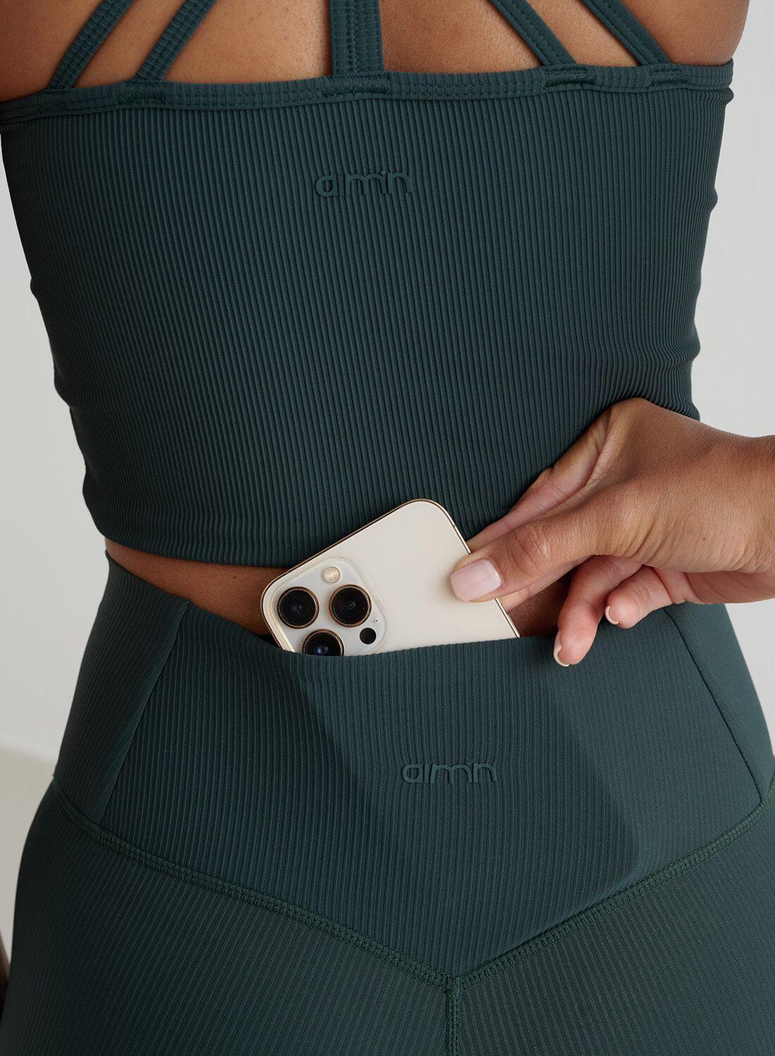 Donna Pantaloncini Midi A Coste Asciugatura Rapida Verde Scuro 5/6