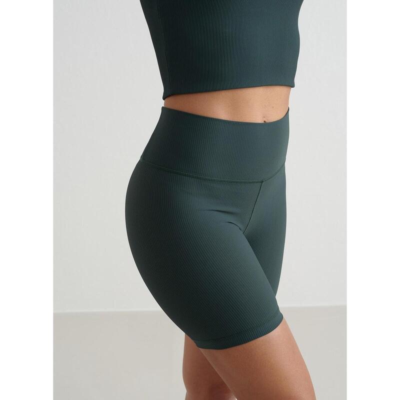 Deep Emerald Ribbed Performance Midi Biker Shorts