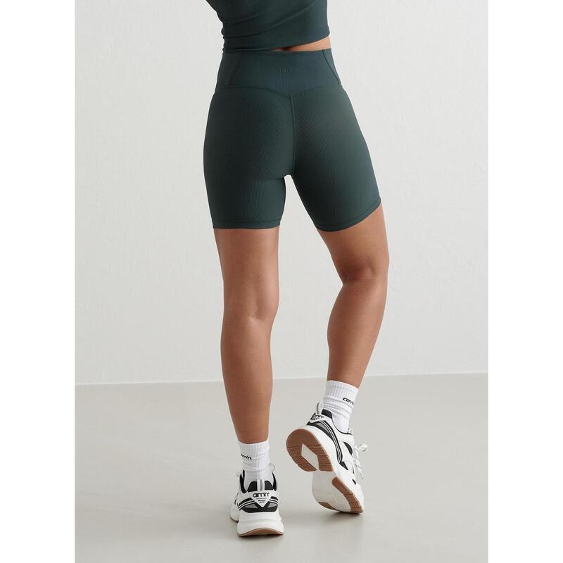 Deep Emerald Ribbed Performance Midi Biker Shorts