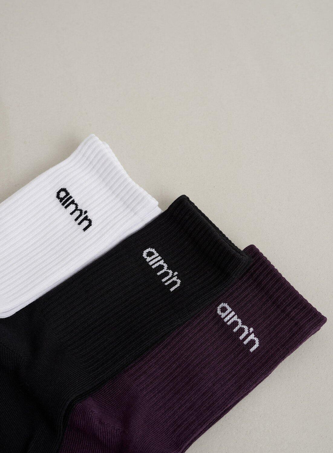 Niña Calcetines Logotipo Pack de 3 Morado Oscuro 5/6