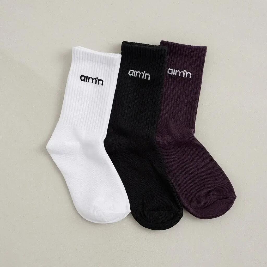 Girls' Socks Cotton-Blend Breathable 3-Pack Logo Midnight Plum