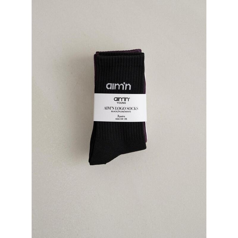 3-Pack Chaussettes Logo Course Fille Minuit Prune aim'n