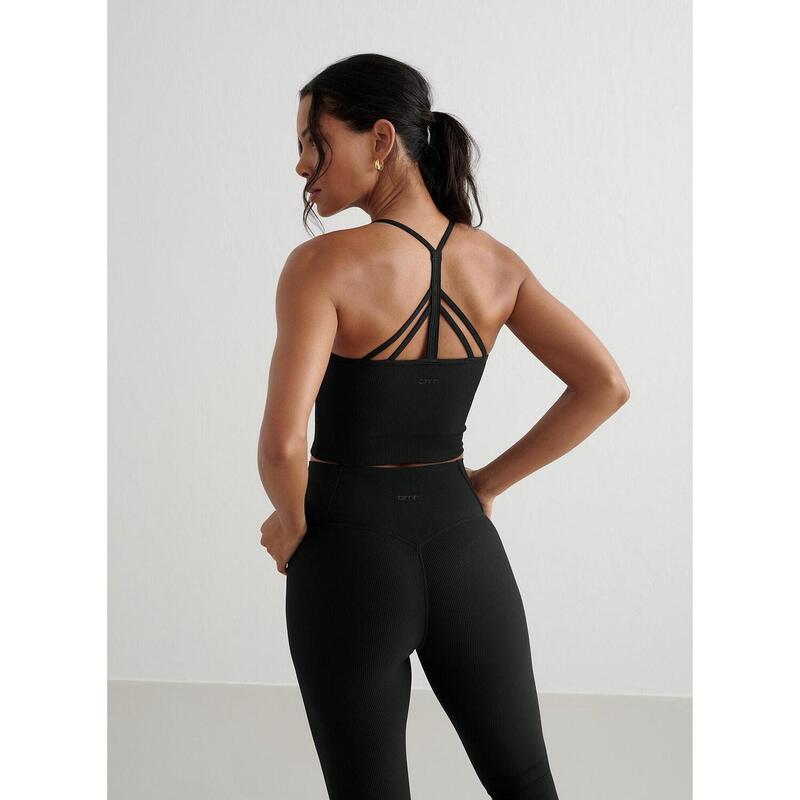 Sportbeha geribbeld Performance Bralette Yoga Dames Zwart aim'n