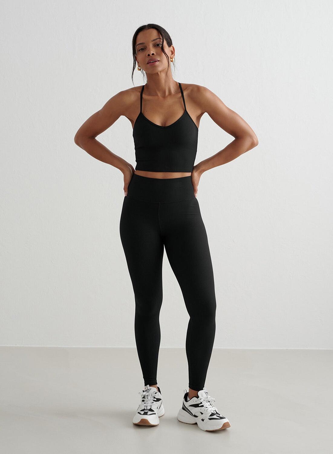 Femme Soutien-gorge de sport Côtelé Séchage Rapide Bralette Noir 5/6