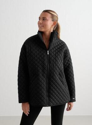 Dames casual jas waterafstotend oversized gewatteerd zwart