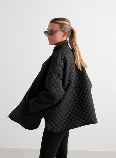 Femme Veste Déperlante Oversize Matelassée Noir