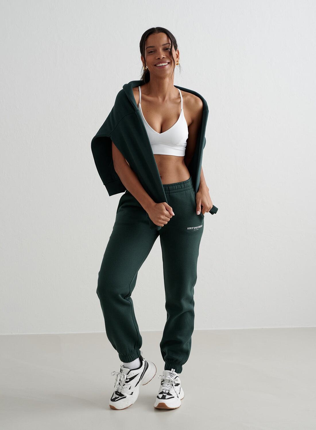 AIM'N Pantalones de chándal de yoga para Mujereses en verde oscuro clásico