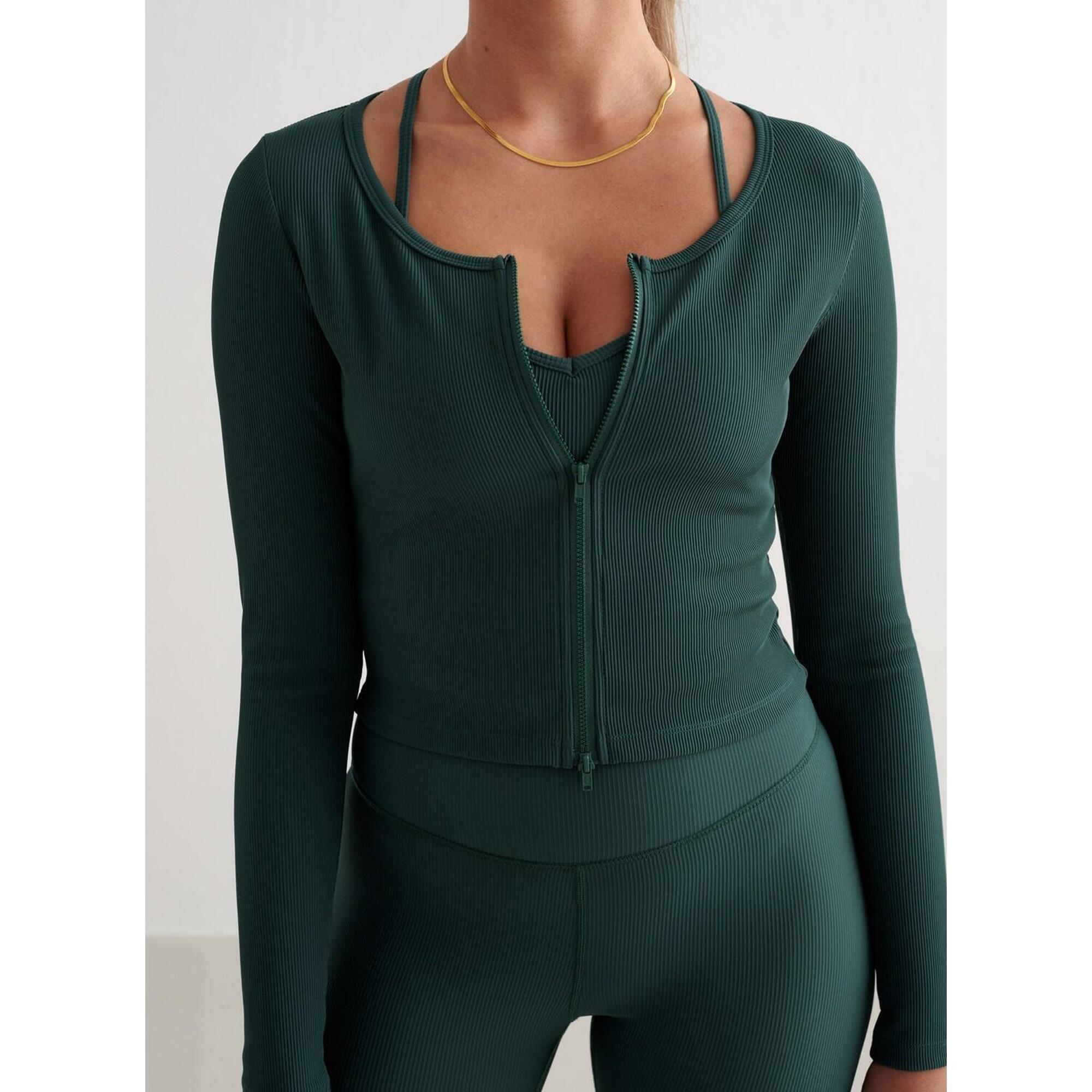 Aim'n - Femme Cardigan Fermeture Éclair Côtelé Séchage Rapide Vert Foncé - Veste - Vert - 32 3xs - Decathlon