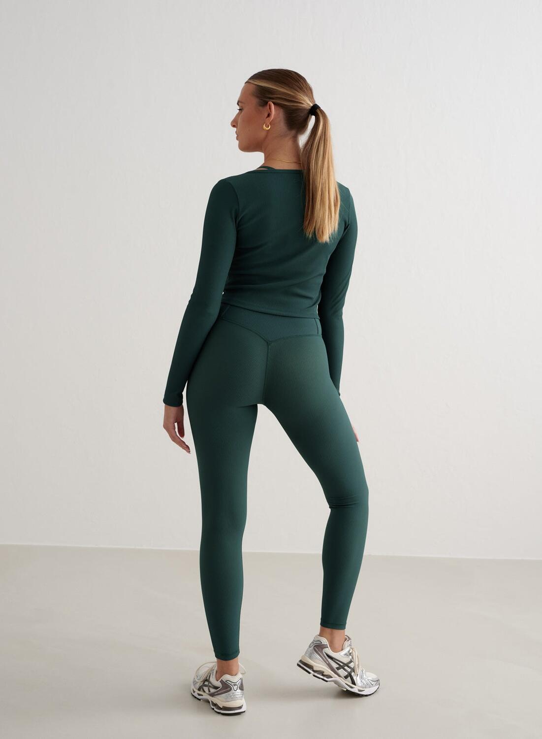 Dames Yoga Vest Geribbelde Sneldrogend Donkergroen 5/6