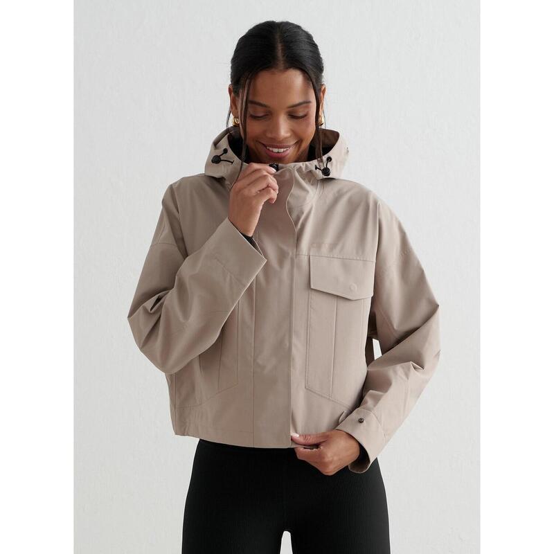 Veste de randonnée femme imperméable beige foncé
