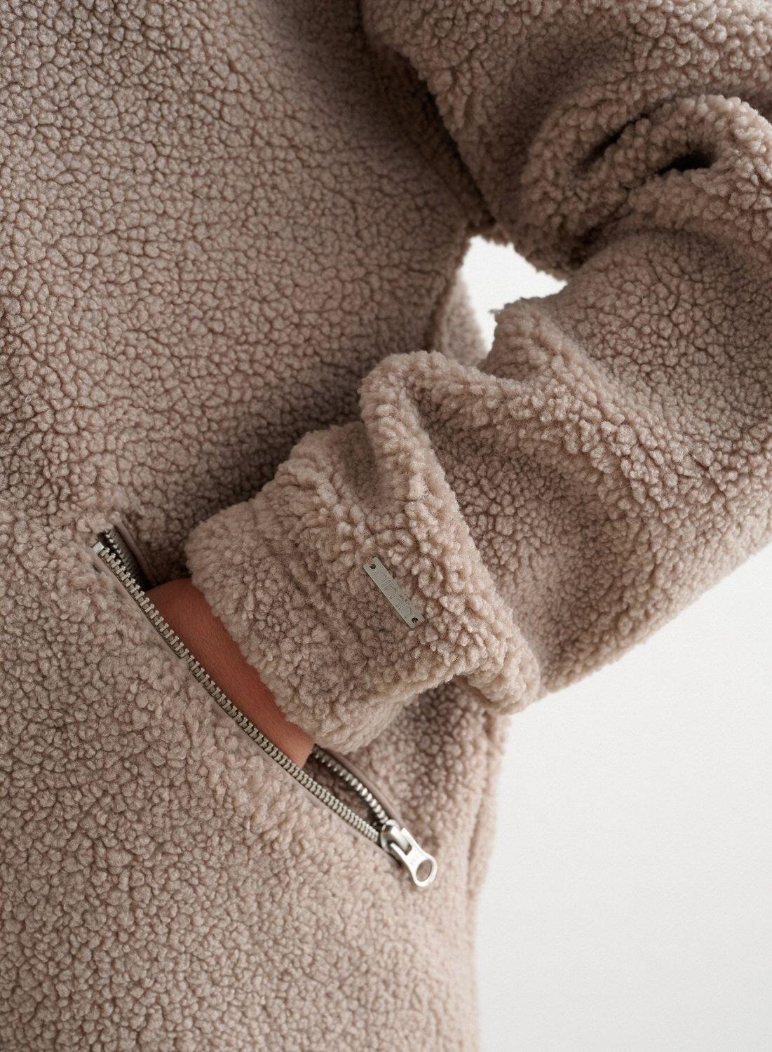 Donna Giacca Teddy in Pile Beige Scuro 5/7