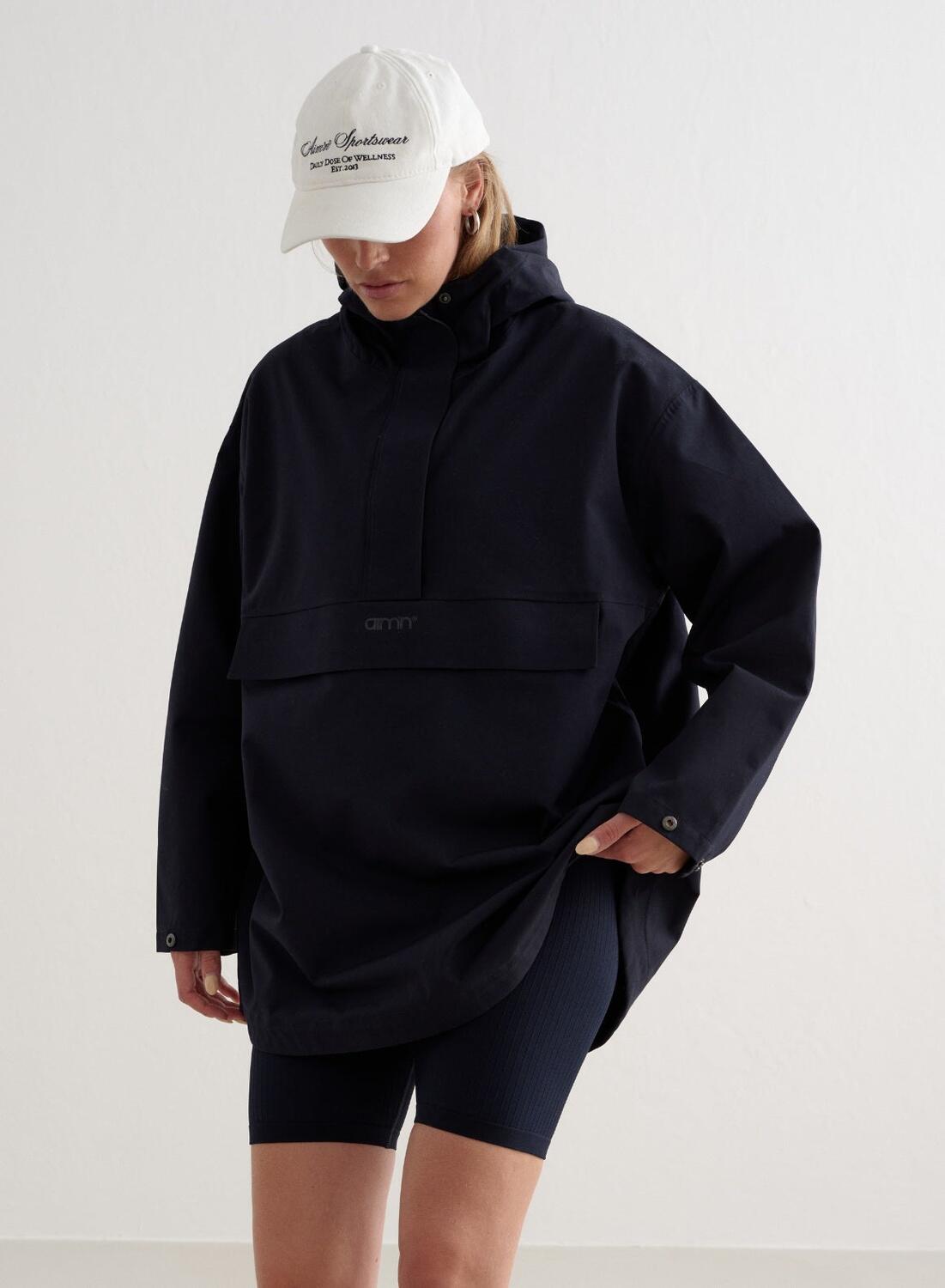 Mujer Anorak Impermeable Holgado Media Cremallera Azul Marino 2/7