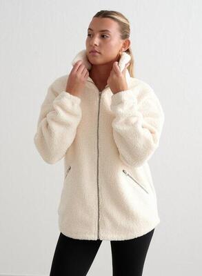 Giacca in pile casual donna bianca mandorla