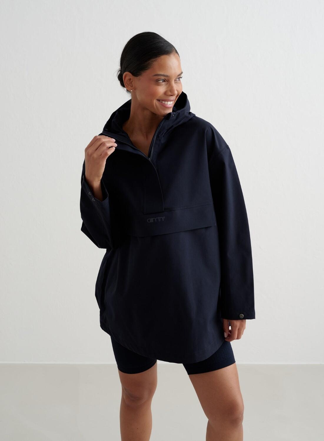 Mujer Anorak Impermeable Holgado Media Cremallera Azul Marino 5/7