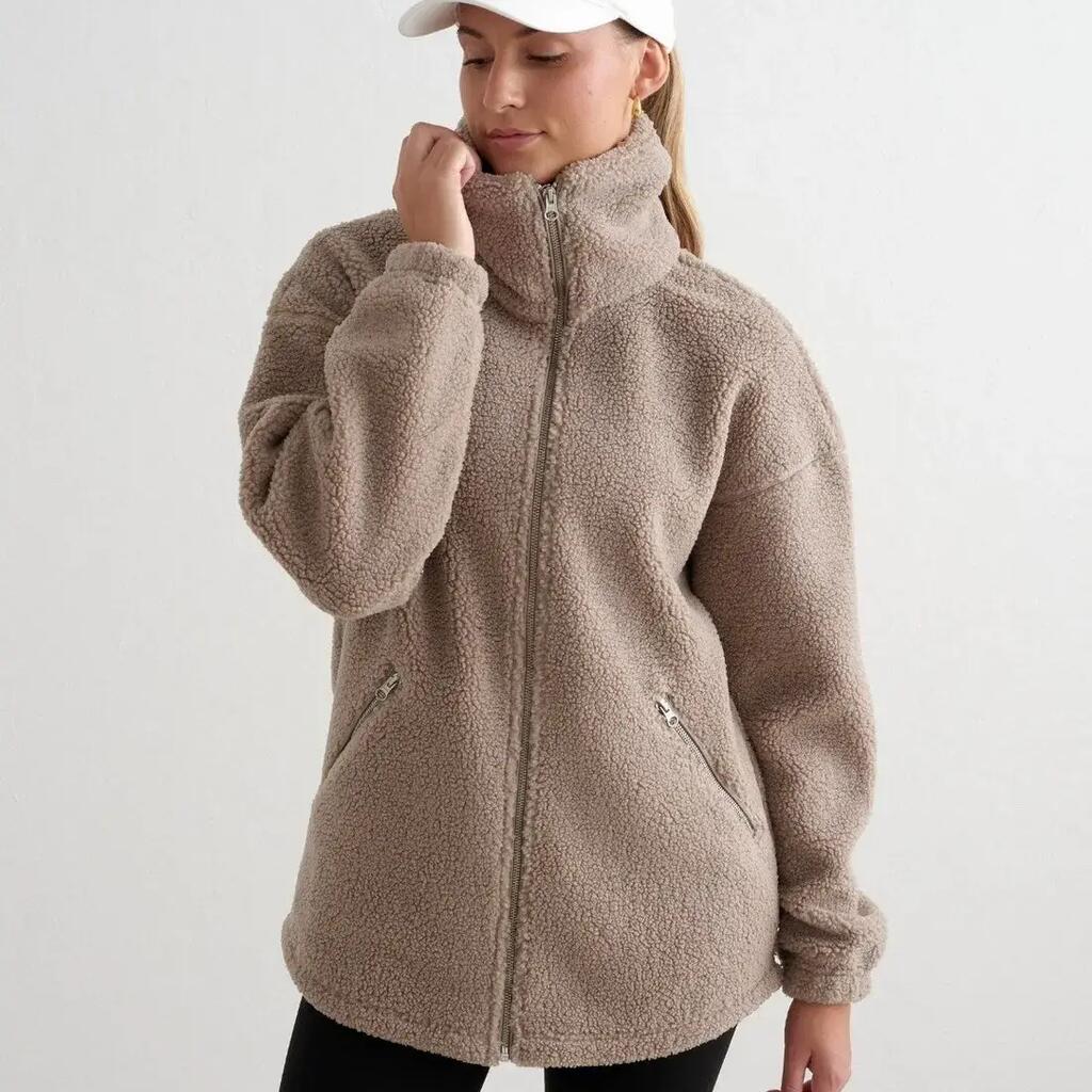 Women's Jacket Fleece-Lined Oversized Full-Zip Pile Jacket Dark Clay