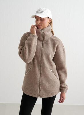 Damen Teddy Jacke Pile Fleece Mandel Weiß