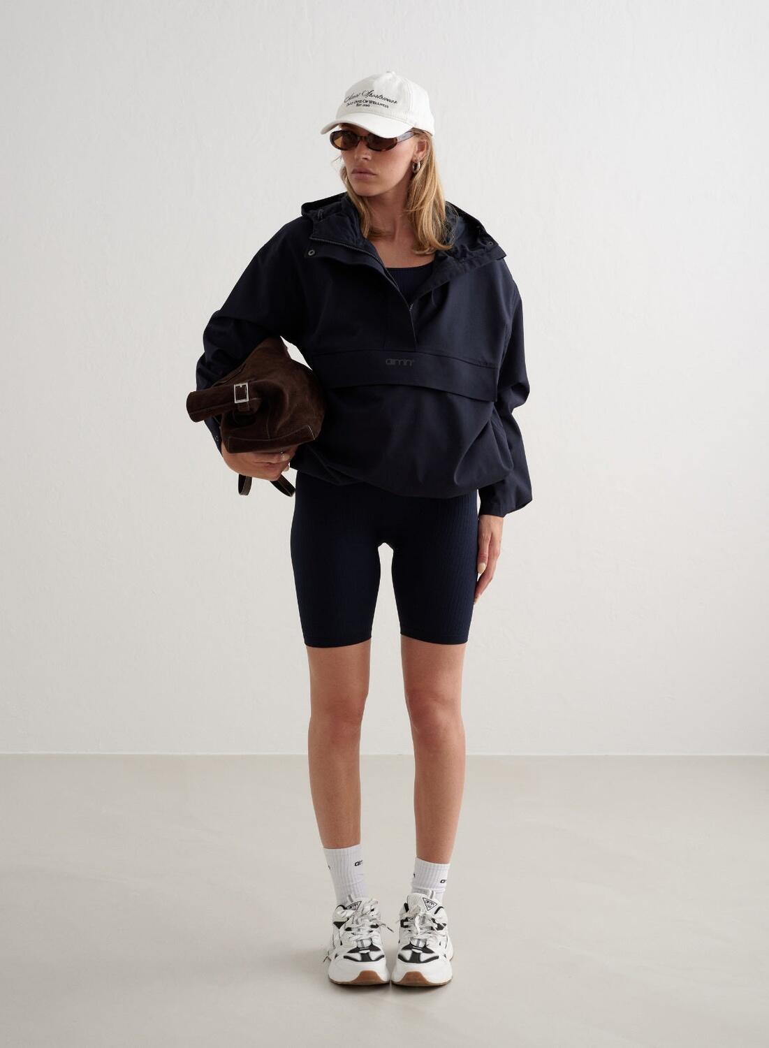 Mujer Anorak Impermeable Holgado Media Cremallera Azul Marino 3/7