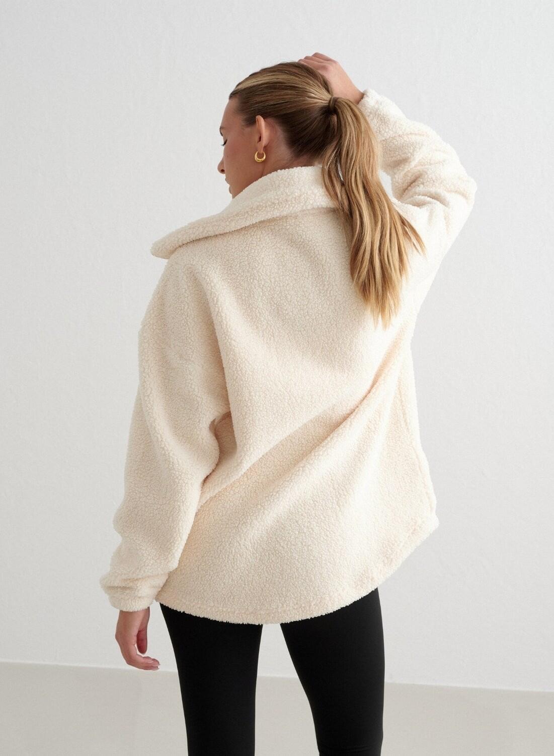 Donna Giacca Teddy in Pile Bianco Mandorla 4/7