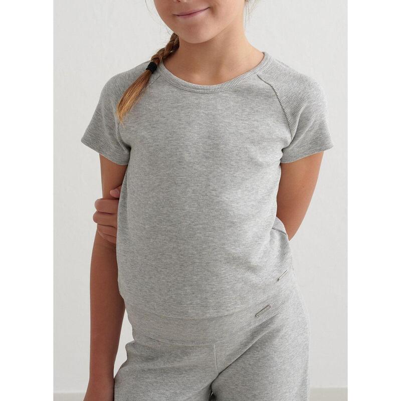 T-shirt Young Ease Geribbelde Korte Mouw Yoga Meisjes Grijs Melange aim'n