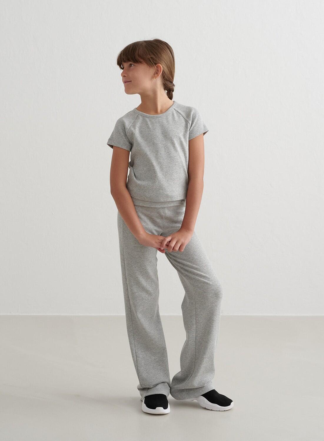 Fille T-shirt à manches courtes Côtes Poids Lumière Gris Mélange 2/6