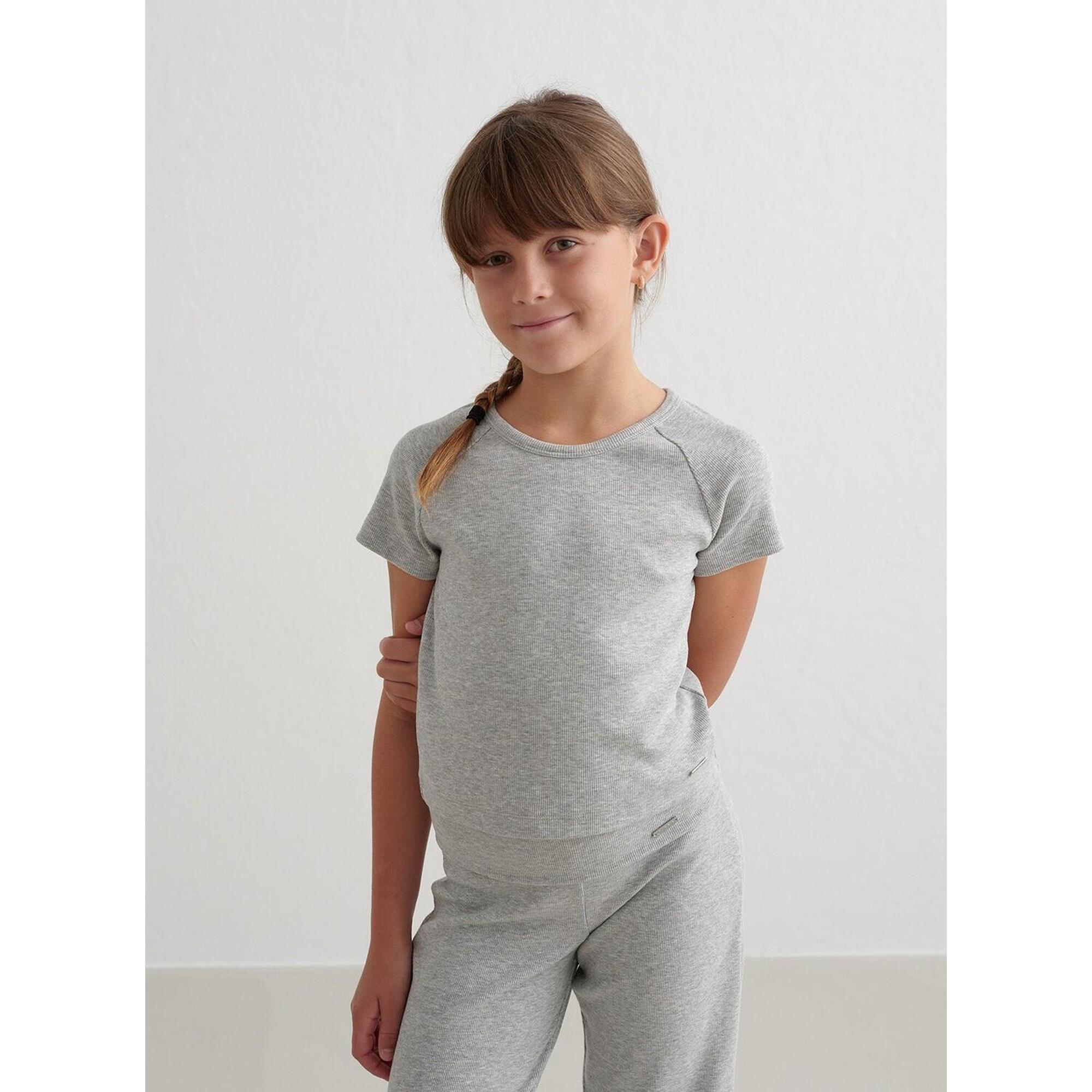 Aim'n - Fille T-shirt À Manches Courtes Côtes Poids Lumière Gris Mélange - T-shirt Manches Courtes - Gris - 8 À 10 Ans - Decathlon