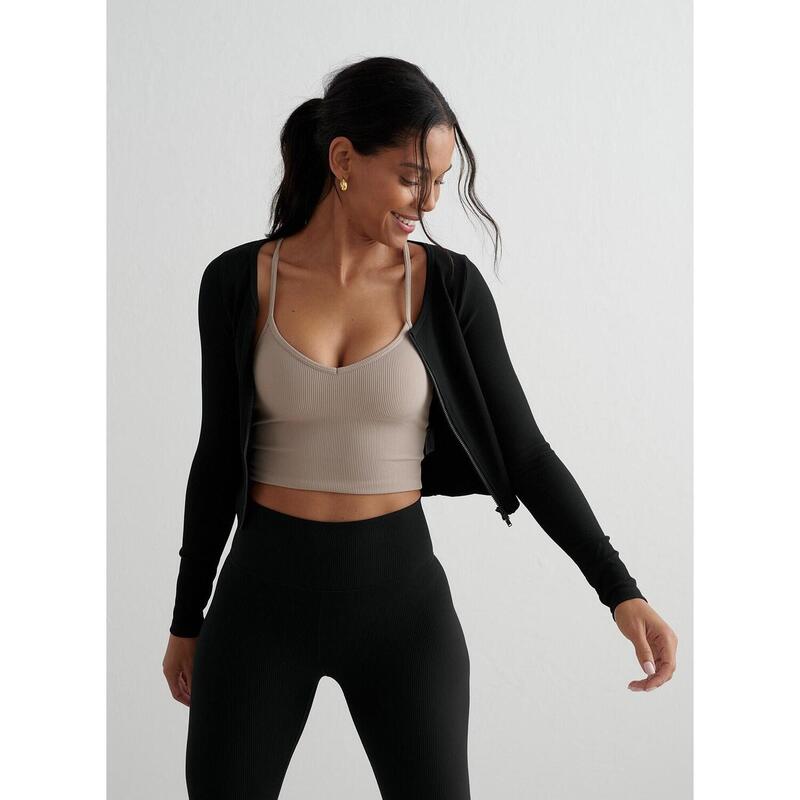 Cardigan de yoga pour femme Côtelé Séchage rapide Noir