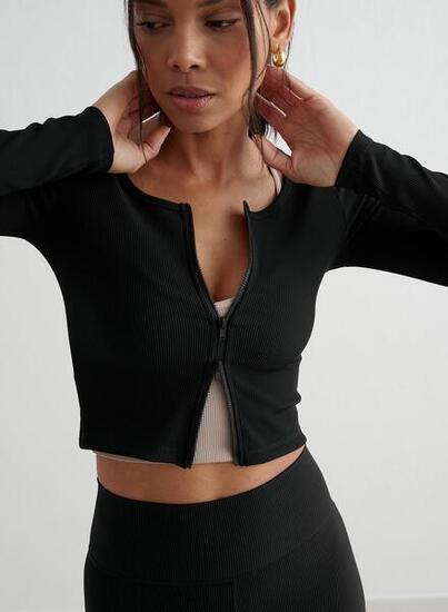 Damen Strickjacke mit Reißverschluss Gerippt Schnelltrocknend Kirsche