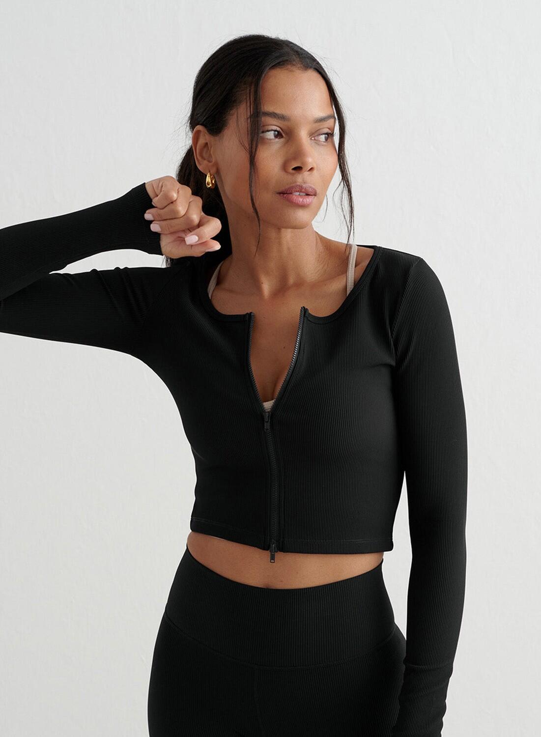 Dames Yoga Vest Geribbelde Sneldrogend Zwart 2/6
