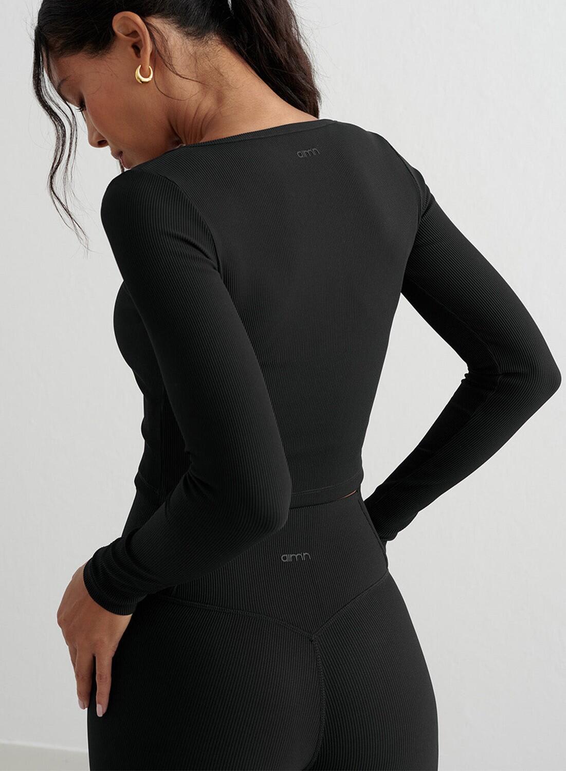 Dames Yoga Vest Geribbelde Sneldrogend Zwart 4/6
