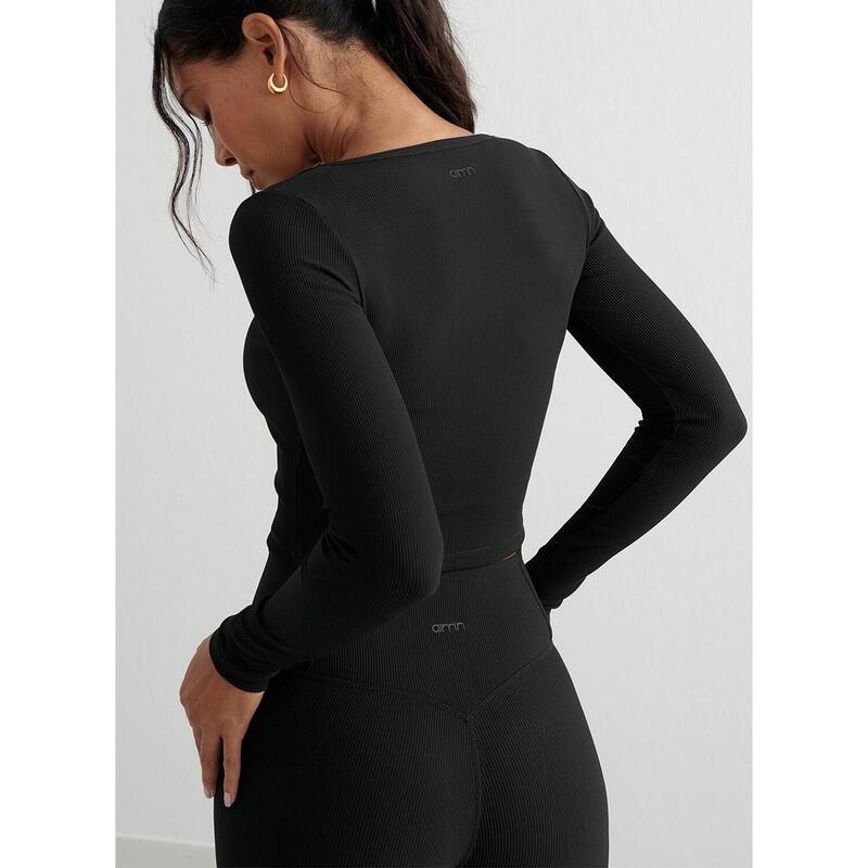 Cardigan de yoga pour femme Côtelé Séchage rapide Noir