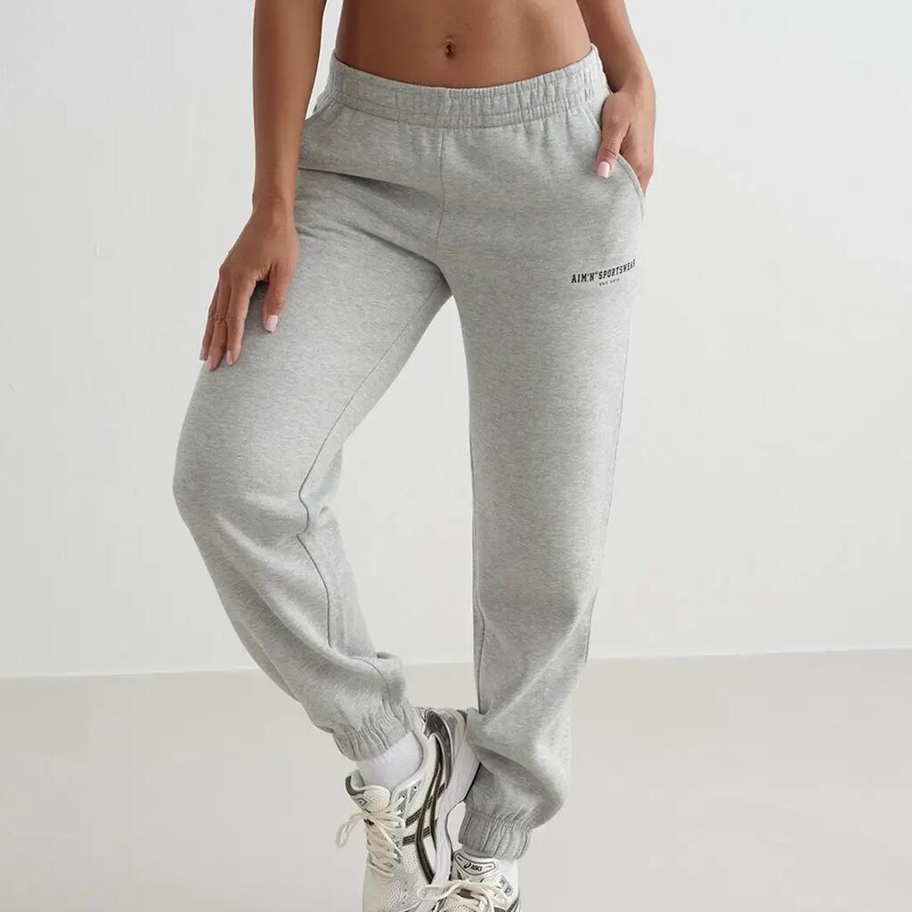 Women's Sweatpants Soft Brushed Mid-Waist Tapered Varsity Classic Grey Melange