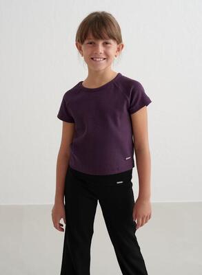 Meisjes yoga shirt met korte mouwen geribbelde lichtgewicht donkerpaars