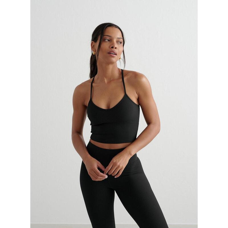 Soutien-gorge de sport pour femmes Yoga Côtelée Séchage rapide Bralette Noir