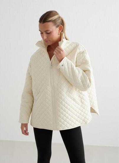 Femme Veste Déperlante Oversize Matelassée Blanc d'Amande