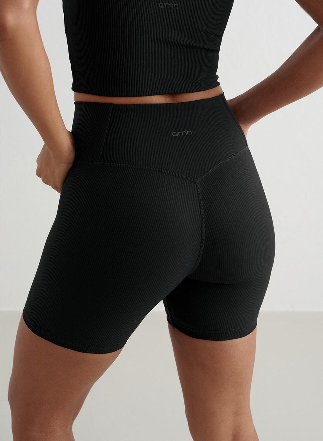 AIM'N Donna Pilates Pantaloncini Midi A Coste Asciugatura Rapida Nero