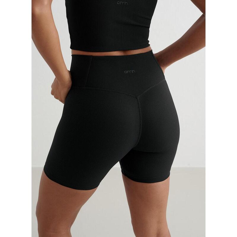 Black Ribbed Performance Midi Biker Shorts