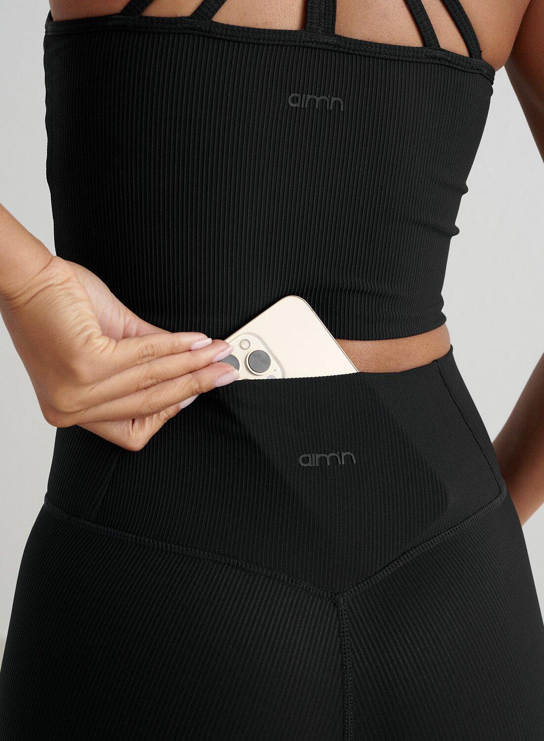 Donna Pantaloncini Midi A Coste Asciugatura Rapida Nero 6/6