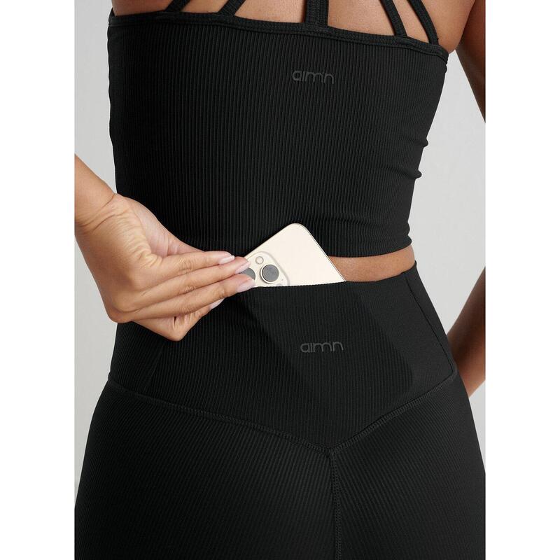 Black Ribbed Performance Midi Biker Shorts